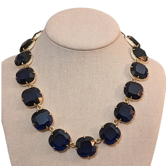 J. Crew Cobalt Crystal Cream Enamel Square Link Necklace NWOT