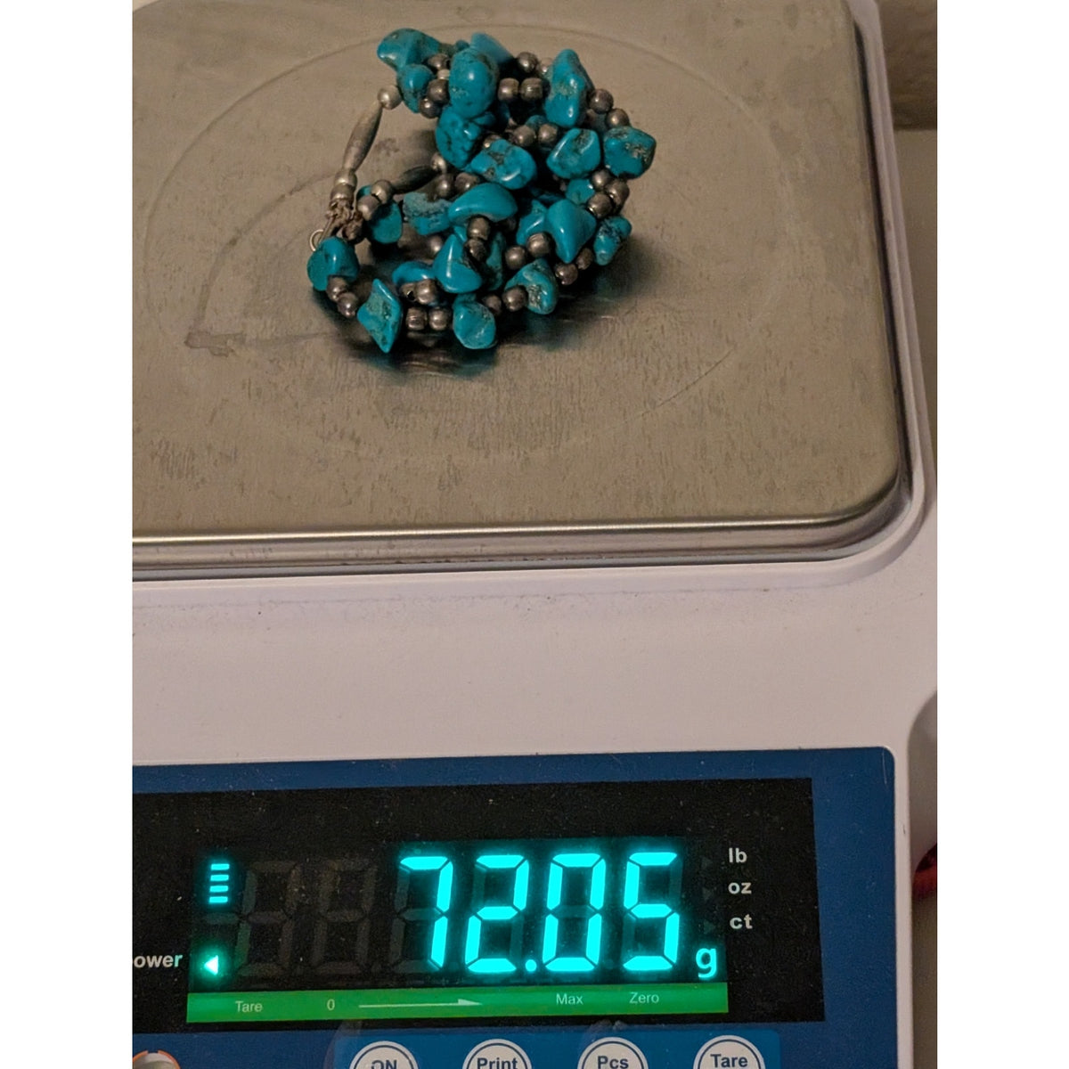 Vintage 1960s Turquoise Nugget Silver Beaded Hook Clasp 28" Necklace