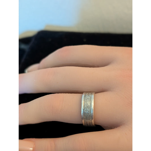 Vintage Signed NF 925 Sterling Silver Wheat Design Unisex Band Ring Size 6.5