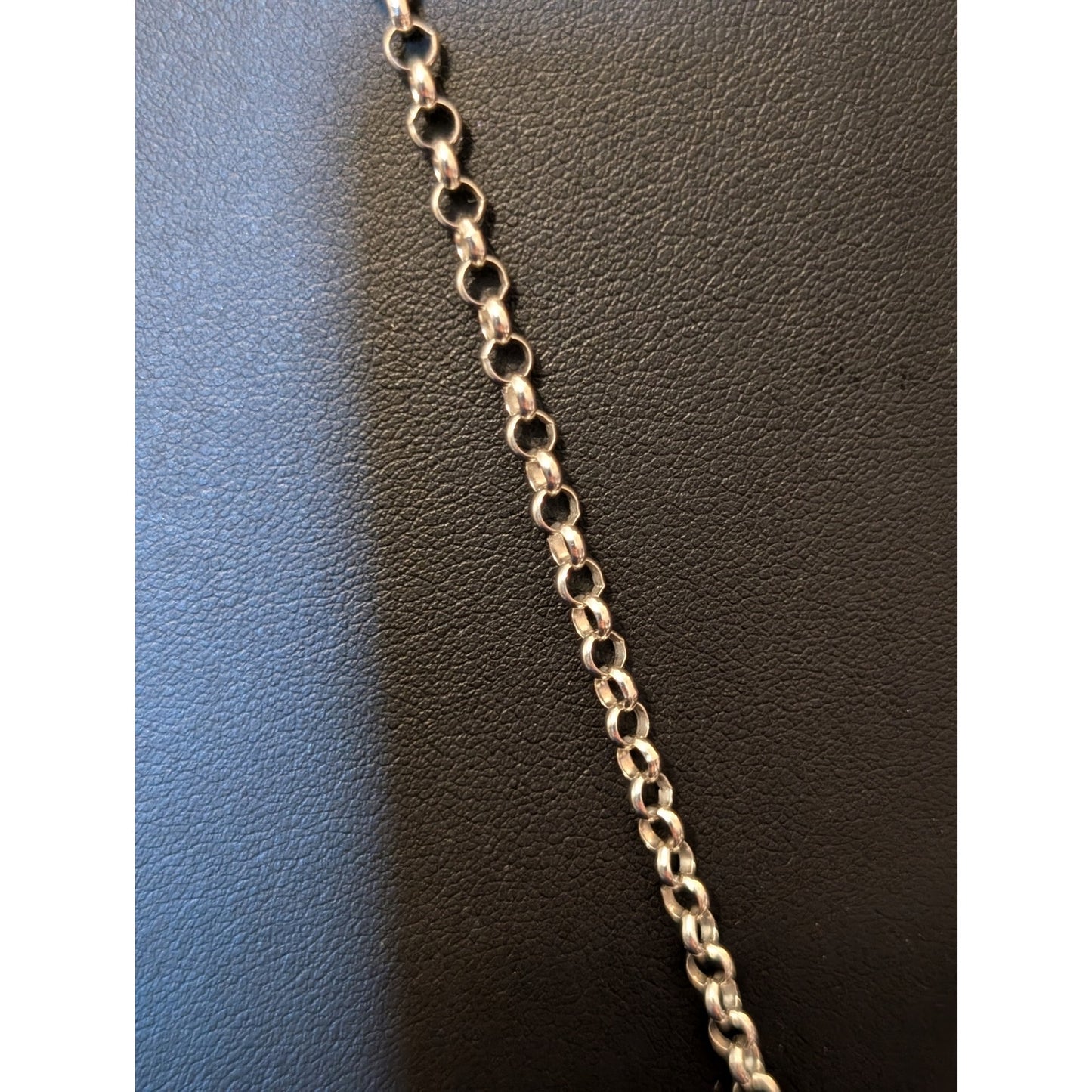 Large Black Stone 925 Sterling Silver Pendant 30" 925 Rolo Chain Necklace