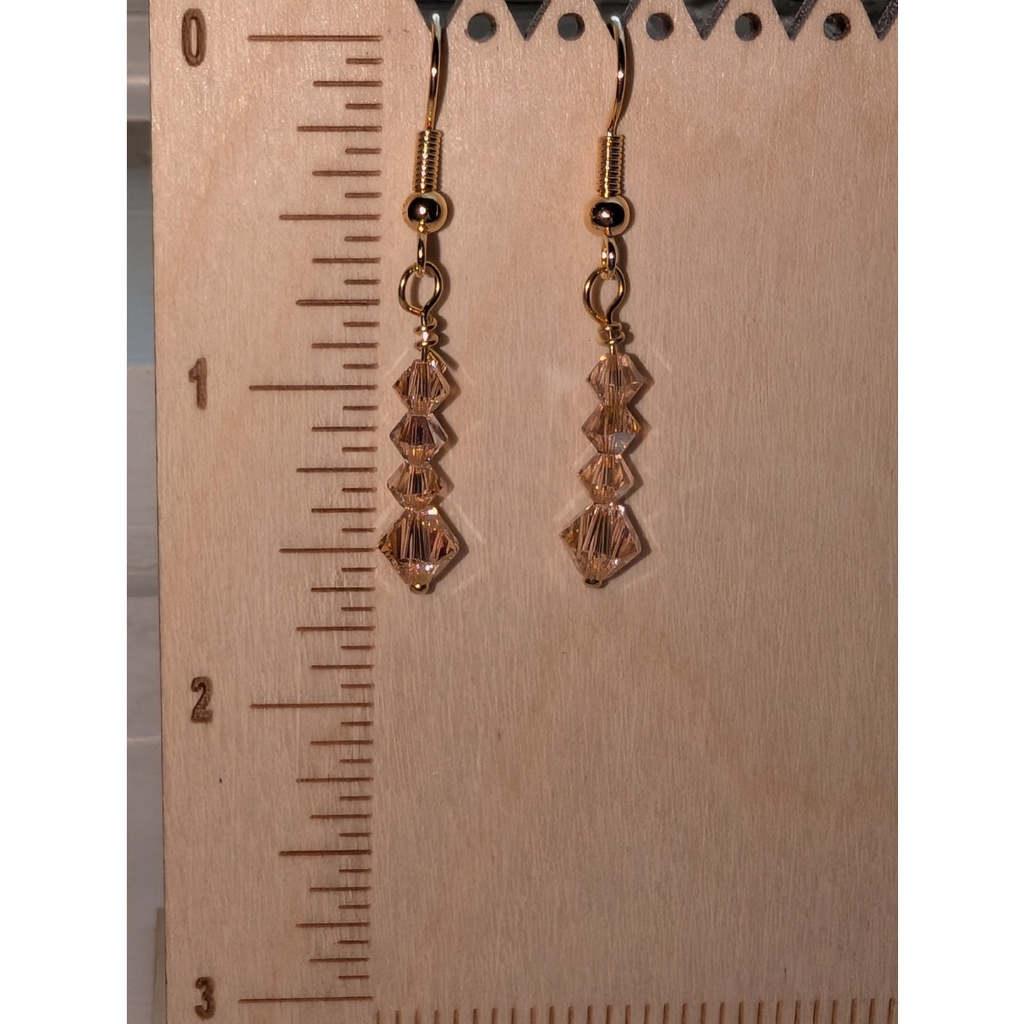 Light Peach/Pink AB Crystal Triple Bicone Beaded Dangle Earrings