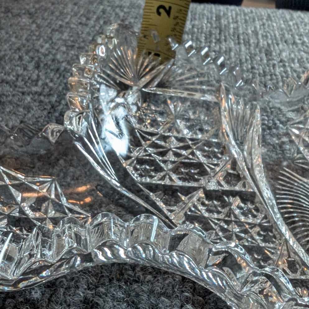 Set of 2 American Prescut Glass Fleur de Lis Candy Trinket Relish Dishes