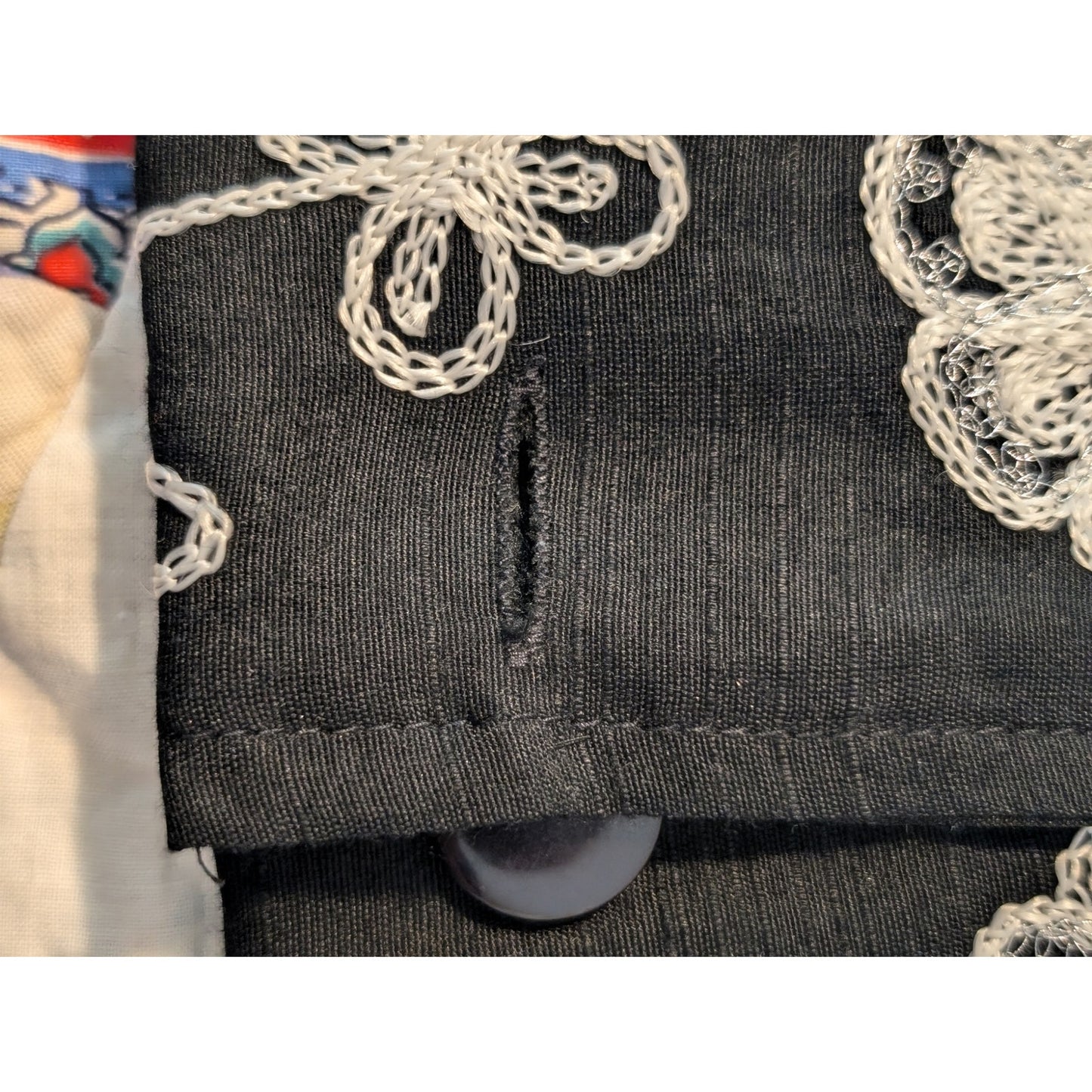 Life Style Black White Floral Embroidered Button Front Silk Blend Jacket Sz XL