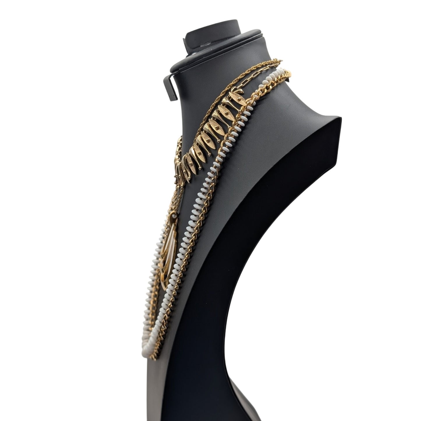 Lot of Four Gold Tone & White Theme Vintage Necklaces