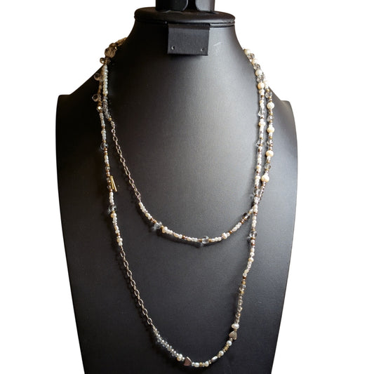 SILPADA Jewelry Stardust 54" Sterling Silver Brass Pearl Crystal Beaded Necklace