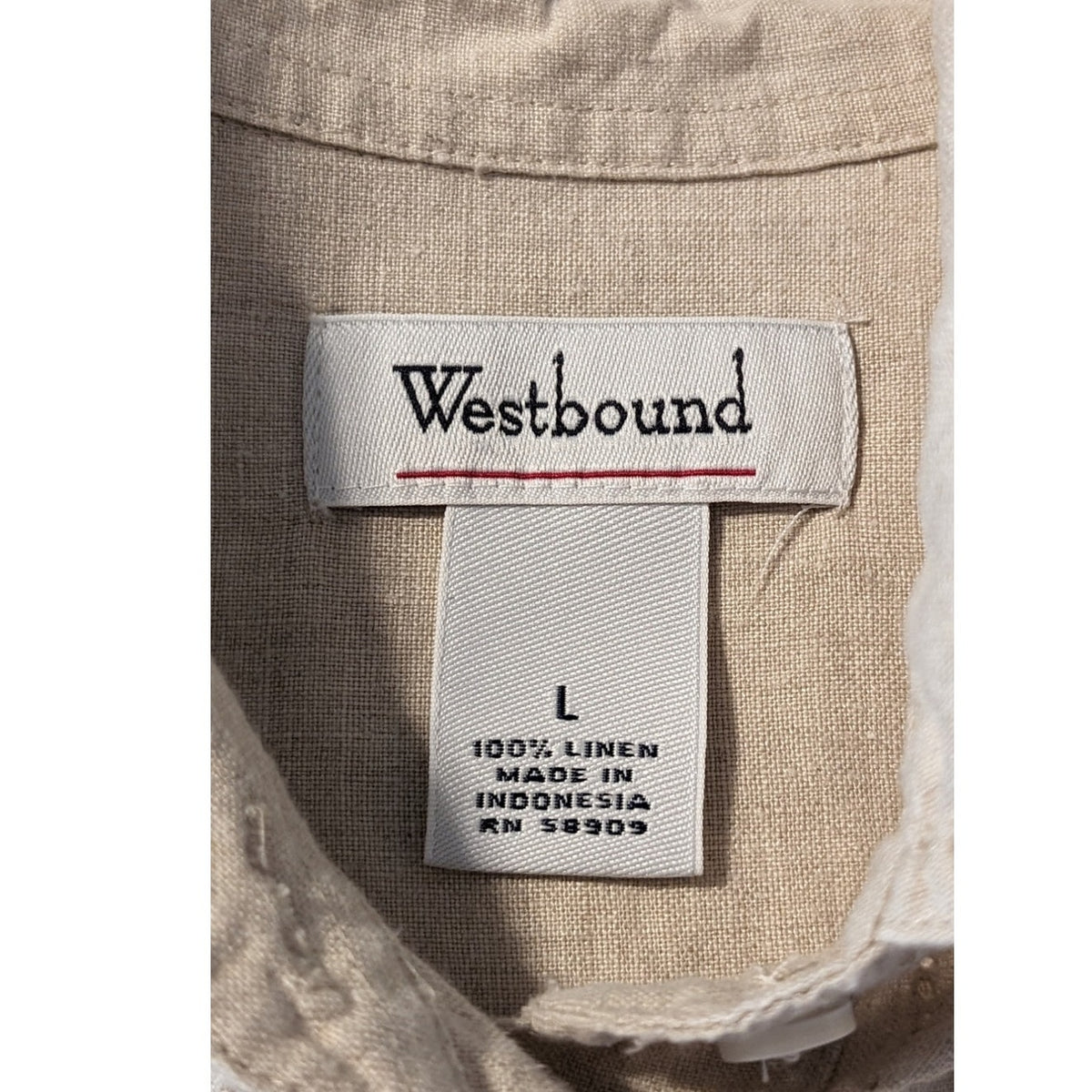 Westbound Ecru Eyelet Trim Button Up 100% Linen Long Sleeve Shirt Womens Sz L