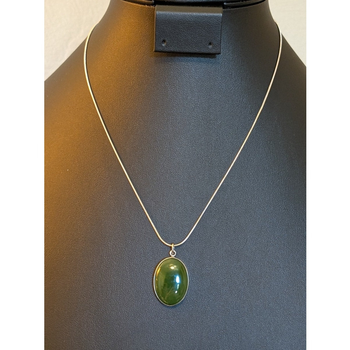 Glowing Green Stone Bezel Set in Sterling Silver & 925 Sterling Silver 20" Chain