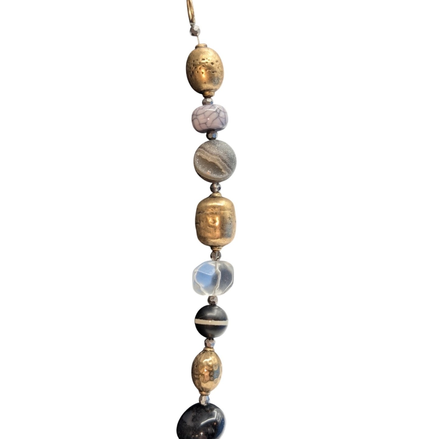 Chico's 35" Goldtone Black Gray Multi Bead Y Necklace
