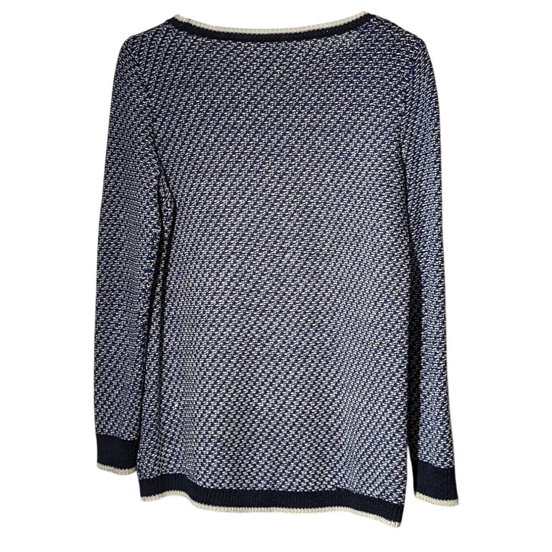 Talbots Navy Cotton Knit Crew Neck Long Sleeve Sweater Womens Petite Sz M