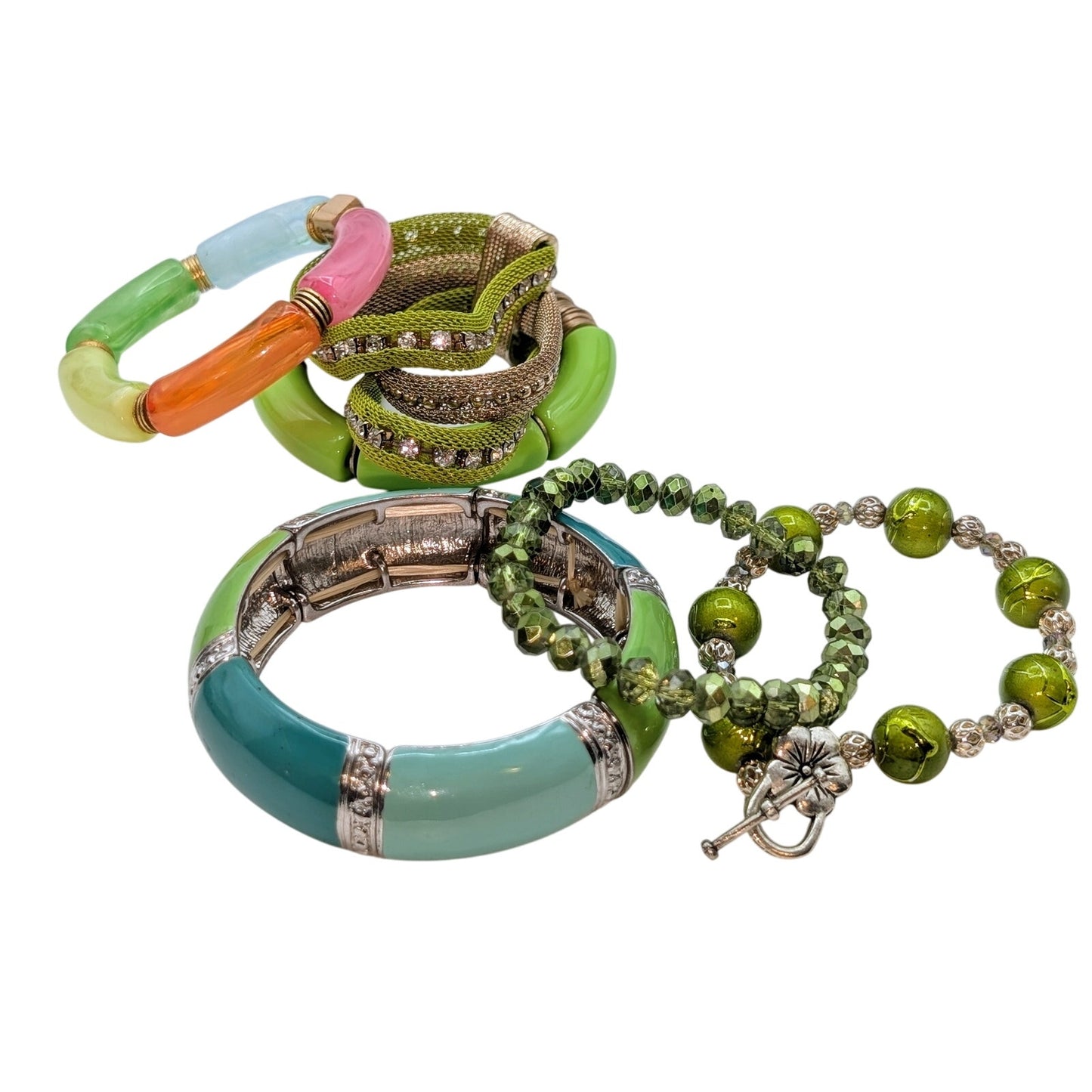 Lot of Six Green Blue Fresh Colorful Bracelets