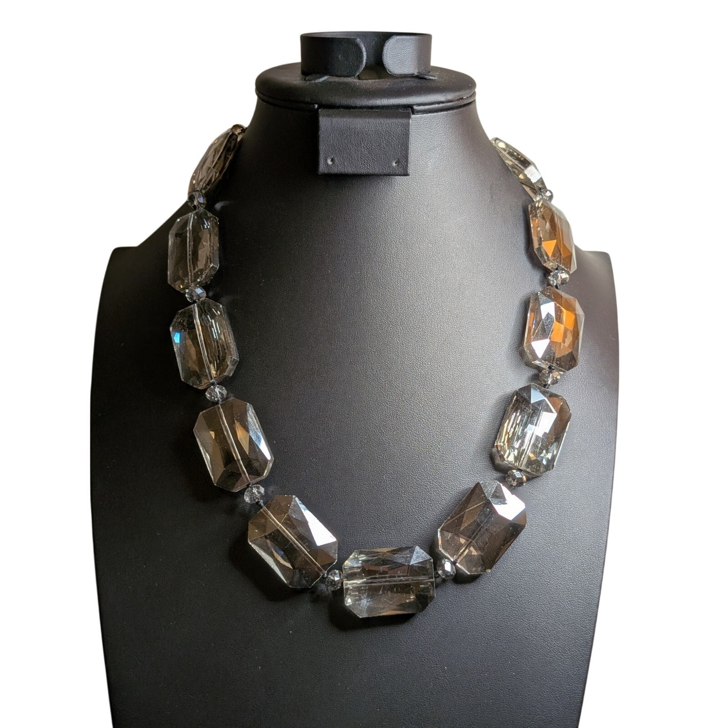 Leslie Danzis Chunky Faceted Smoky Glass Silver Tone Statement Necklace