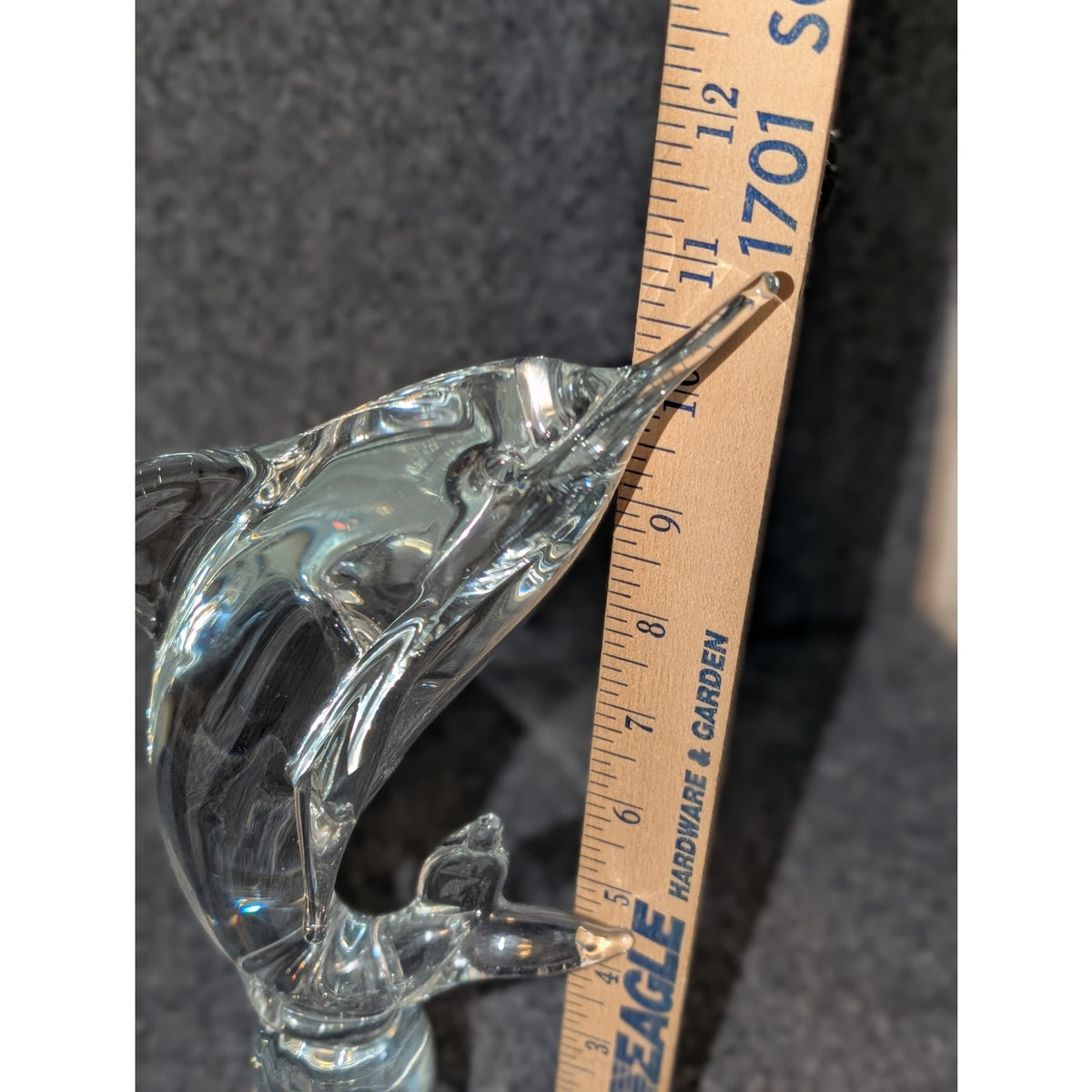 Vintage Mid-Century Estate Sale Find Clear Heavy Glass Dolphin Figurine