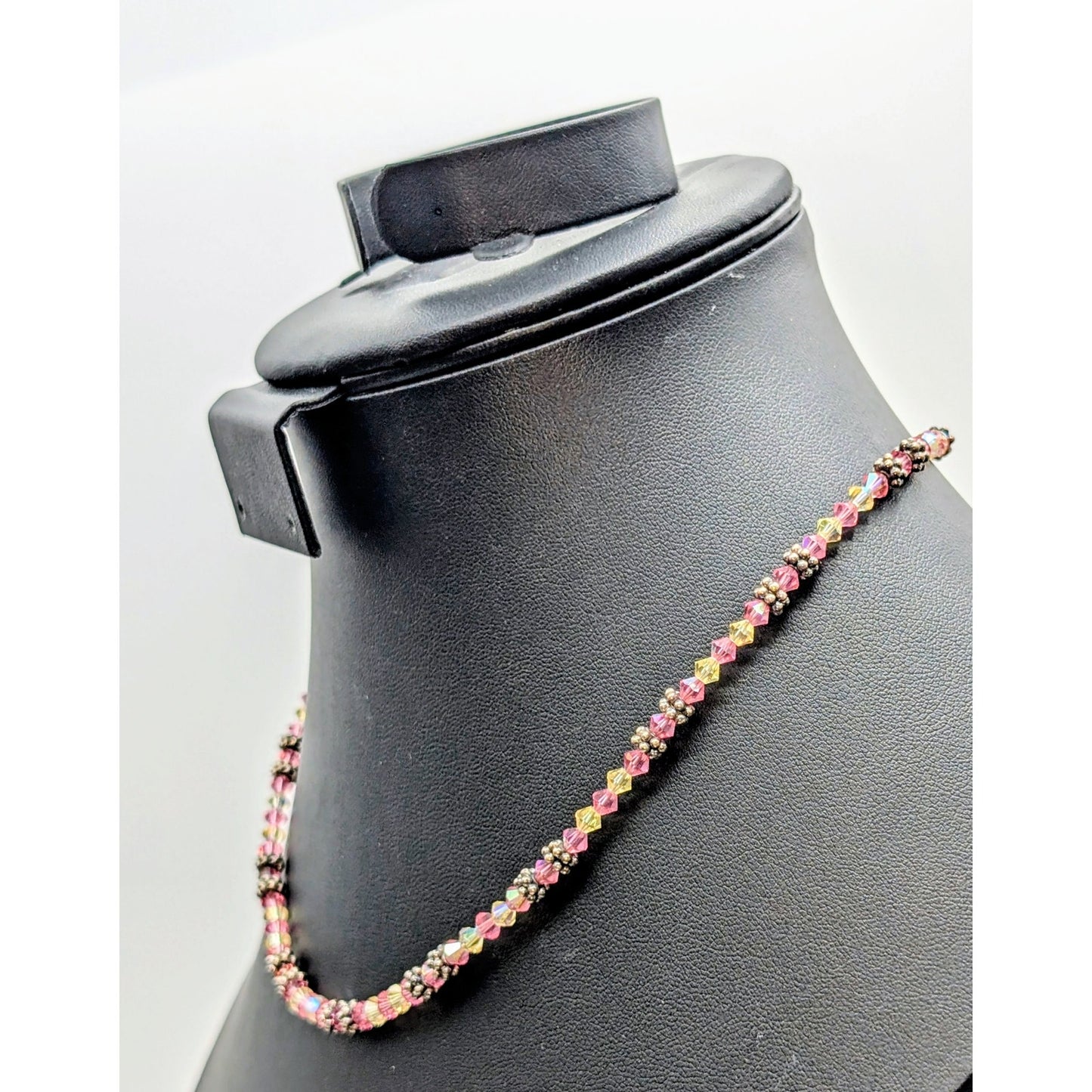 Elise Ryan 925 Sterling Silver Pink Clear Bicone Crystal Bead 18" Necklace