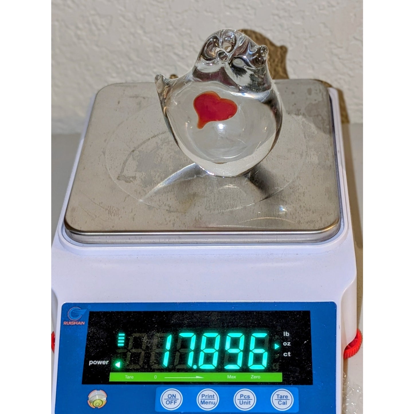 Made in Sweden Clear Art Glass Bird W/ Red Heart Paperweight Figurine