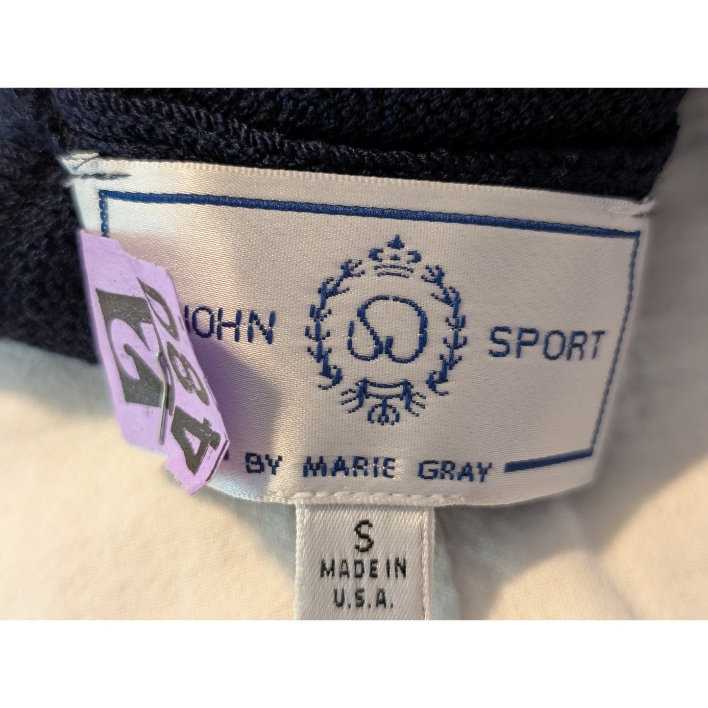 St. John Sportswear Logo By Marie Gray Navy Cream Star Logo Sleeve Sweater Sz S