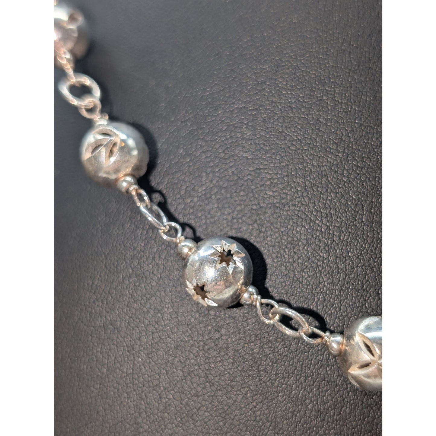 Authentic Dobbs Italy 925 Sterling Silver Cut Out Star Ball Bead Chain Necklace