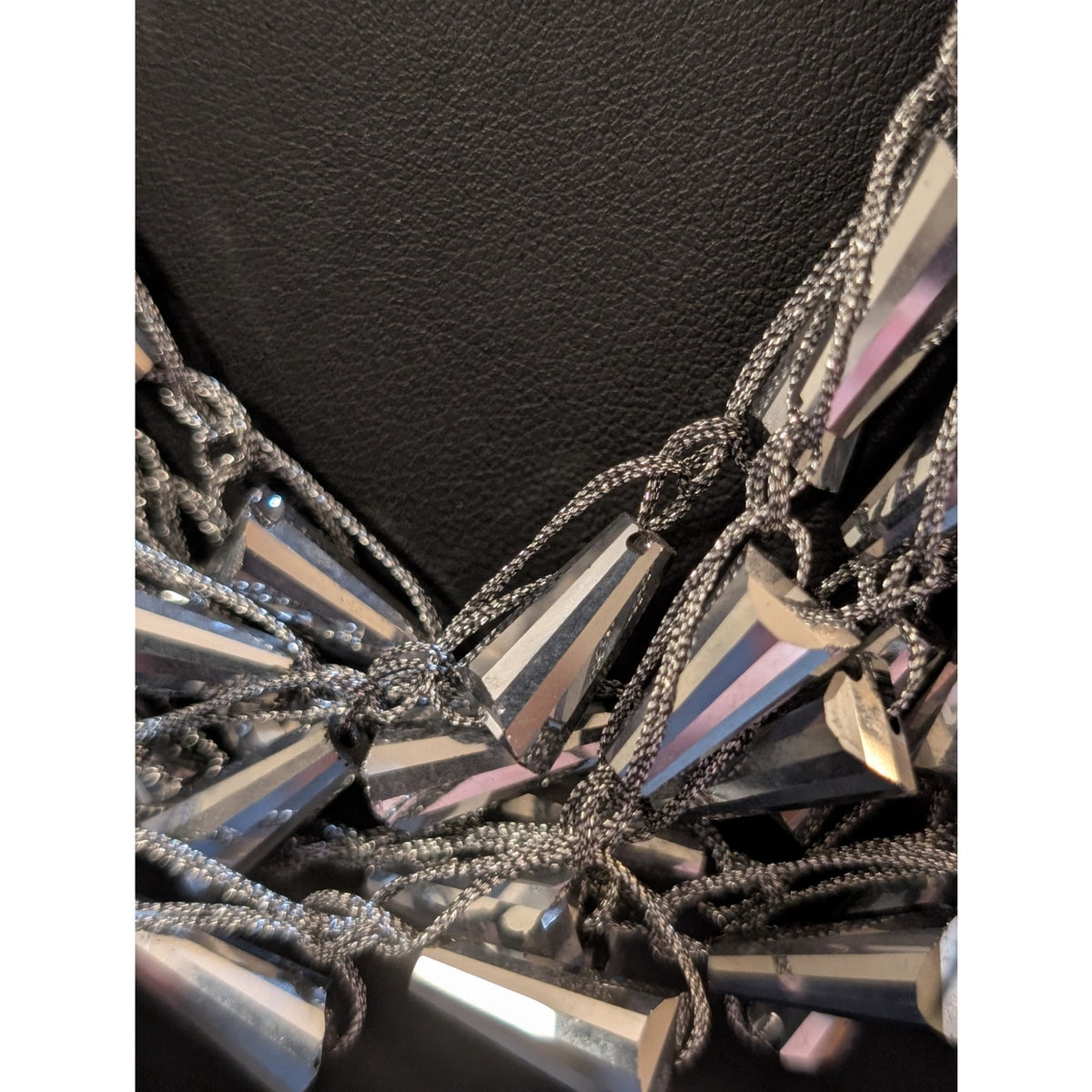 Multi-Layer Crochet Metallic Bead Two Tone Statement Necklace & Earring Set