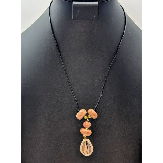 Vintage Corded Stone Bead Sea Shell 20.5" Barrel Screw Clasp Necklace