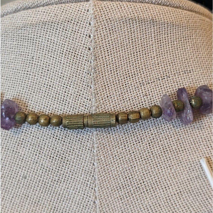 Vintage Natural Amethyst Chip Barrel Clasp 16" Necklace