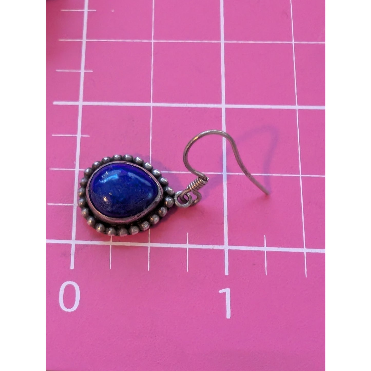 Vintage Lapis Lazuli Beaded 925 Sterling Silver Wire Dangle Earrings