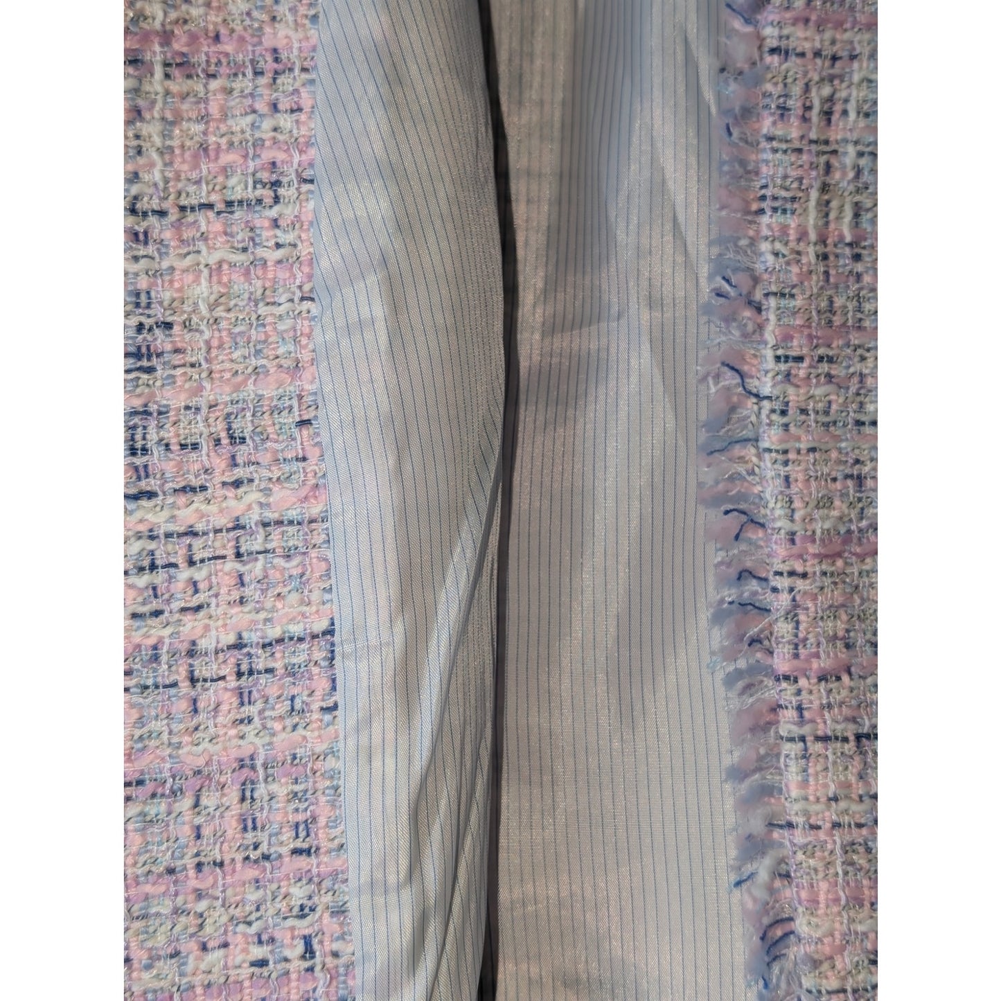 Talbots Blue Pink White Fringe Tweed Boxy 3/4 Sleeve Blazer Jacket Womens 16W