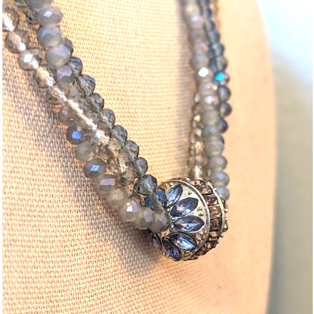 Vera Wang Three Strand Smoky Gray Blue Crystal And Crystal Ball Necklace
