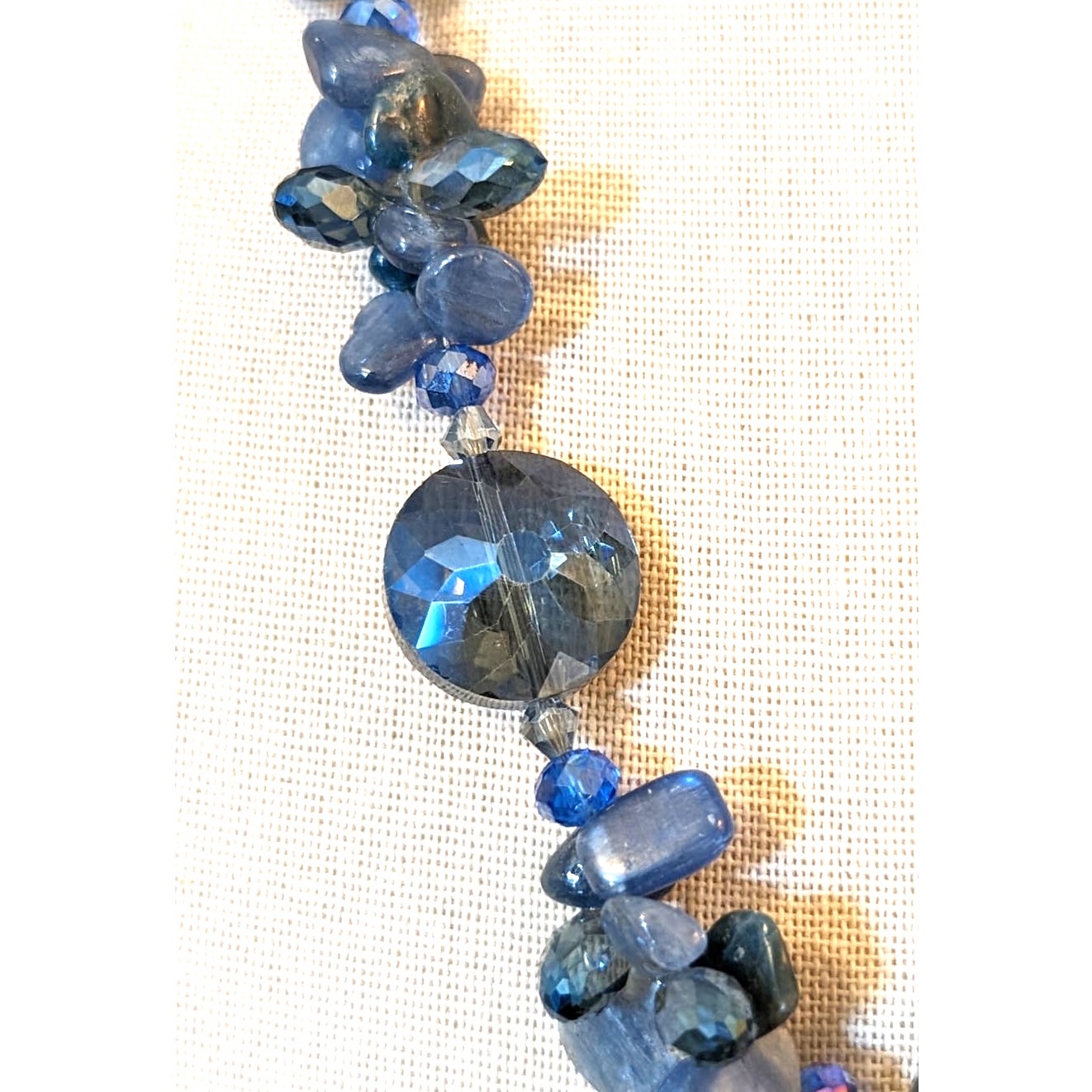 Smoky Blue Faceted Crystal and Blue Stone Necklace on Sterling Chain
