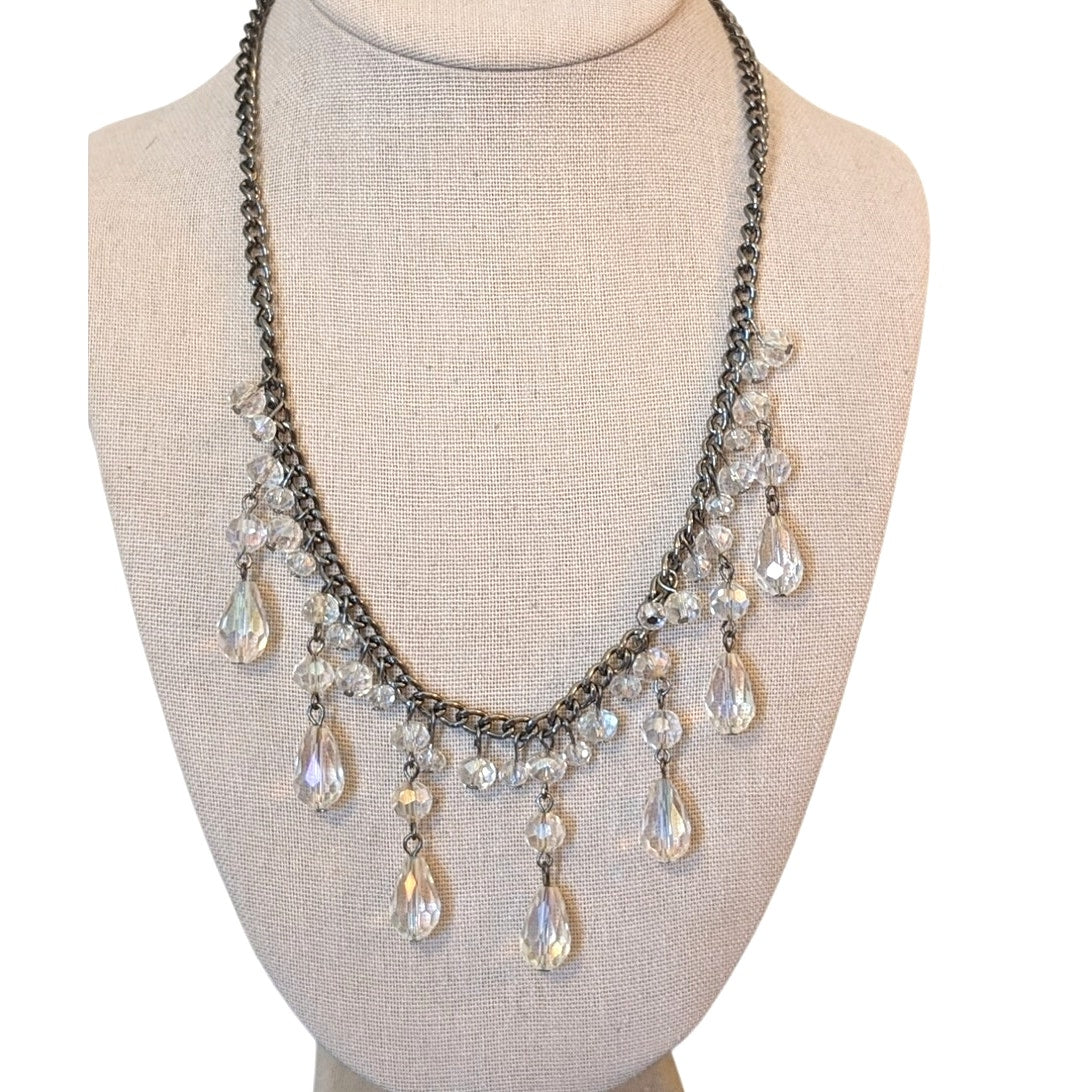 Gun Metal Crystal Dangle 18-21" Necklace