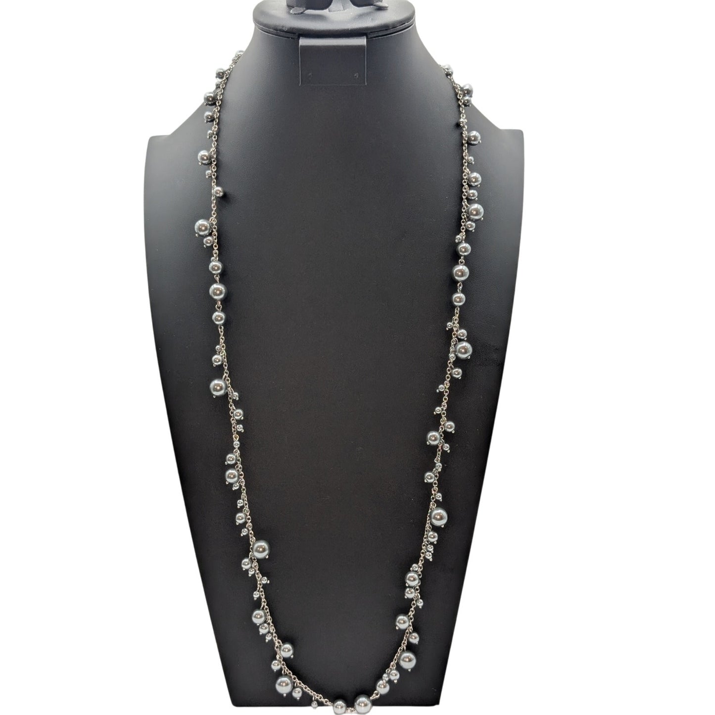 Talbot's Long Silver Tone Various Sizes Silver Faux Pearl Dangle 36" Necklace