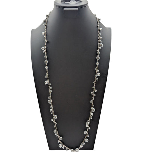 Talbot's Long Silver Tone Various Sizes Silver Faux Pearl Dangle 36" Necklace