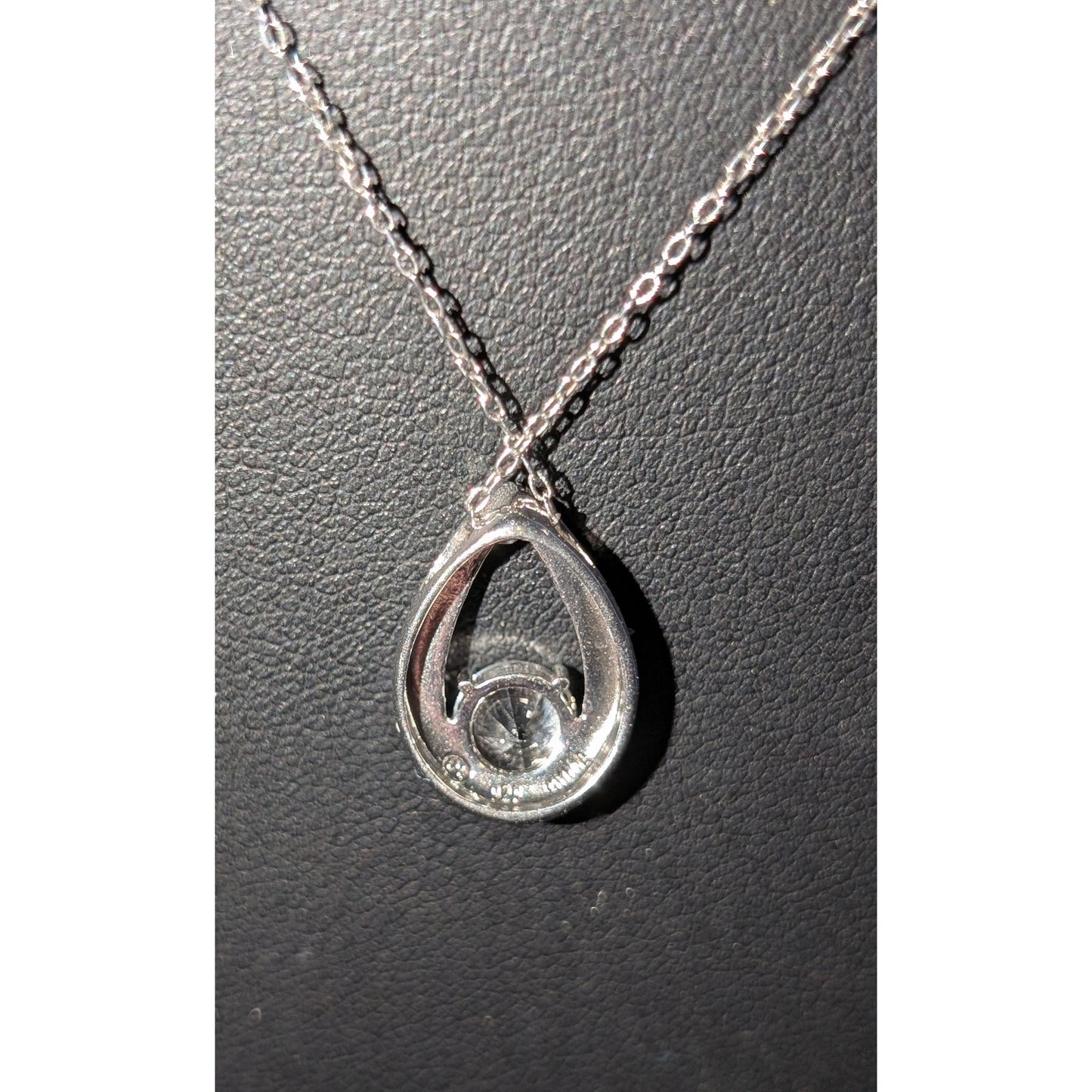 DL 925 Sterling 6.0mm White Sapphire Solitaire Teardrop Pendant 18" Necklace