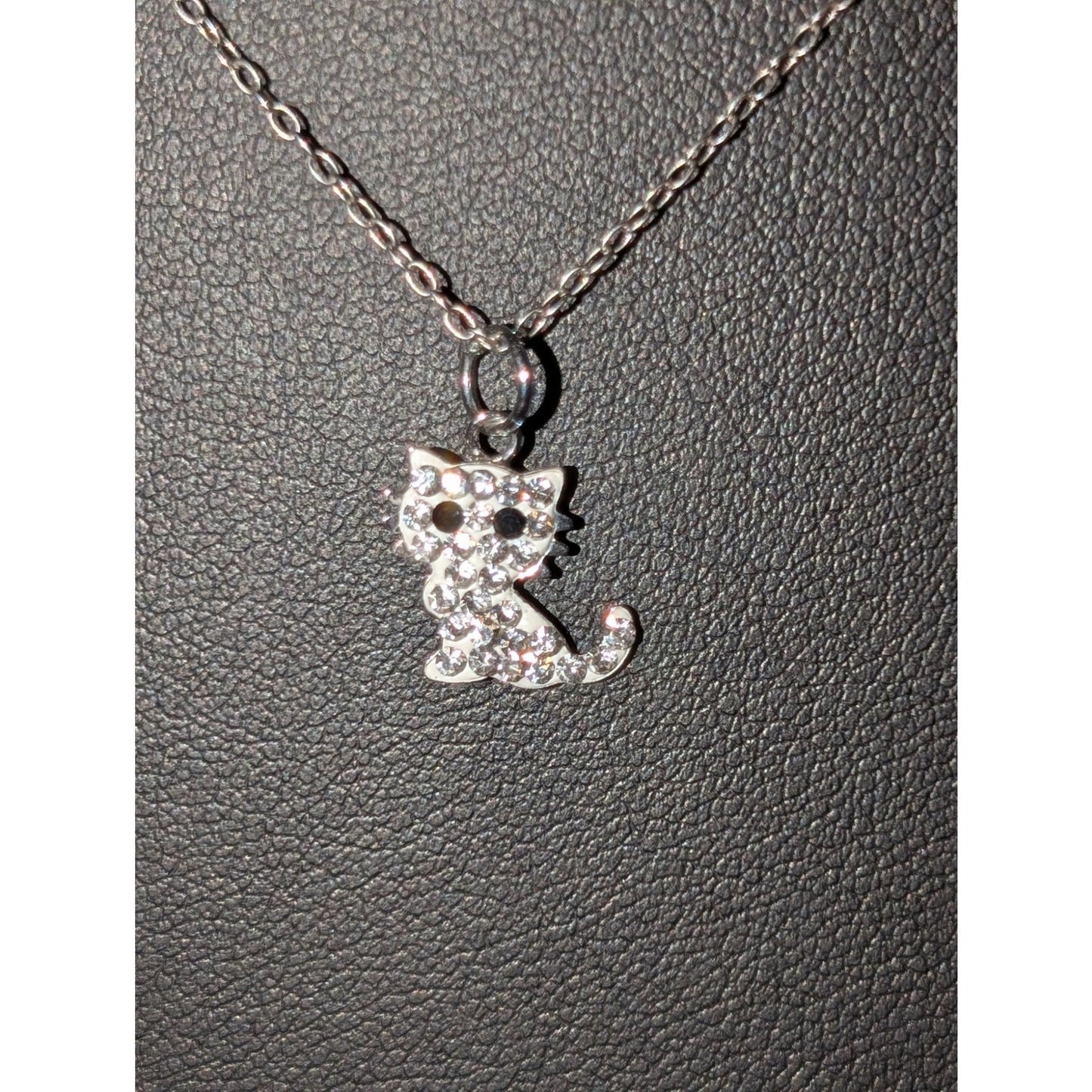 925 Sterling Silver Crystal Cat Pendant 18" Chain Necklace
