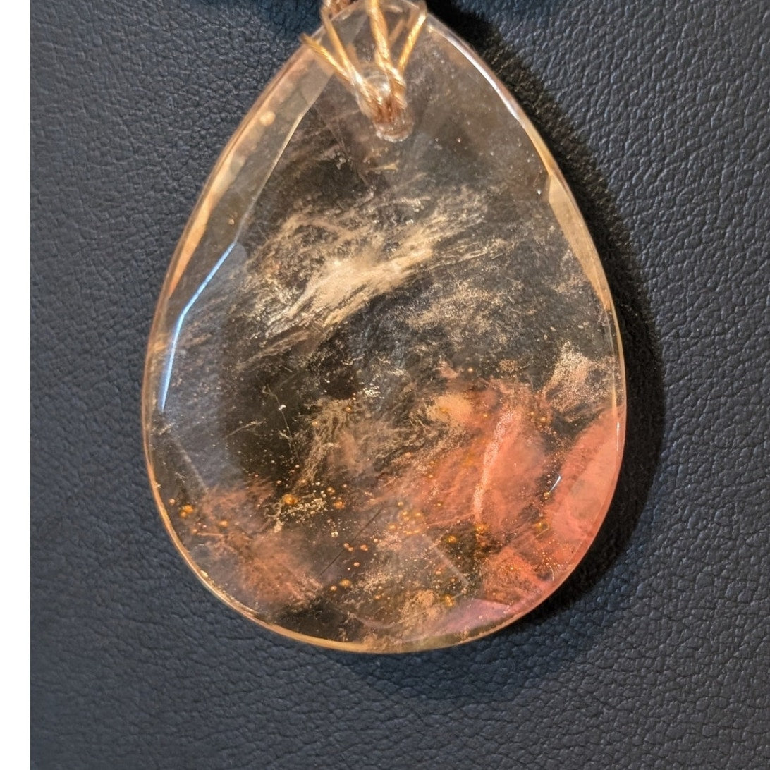 Pink Glass Chip & Faceted Teardrop Pendant Silver Tone Toggle Clasp Necklace