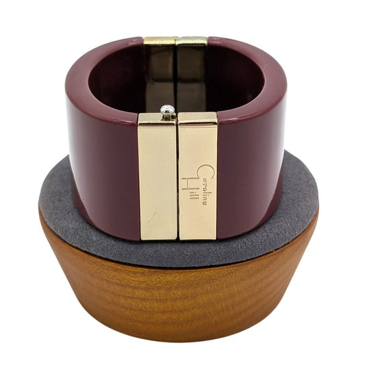 Caroline Hill Deep Berry Gold Tone Hinged Chunky Oval Lucite Bangle Bracelet