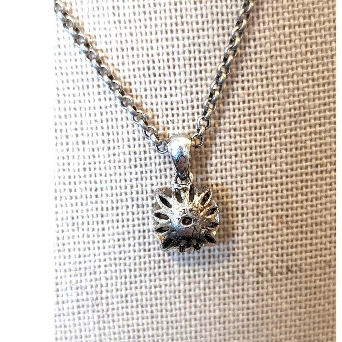 Vintage 925 Sterling Silver CZ Solitaire Pendant Chain 18" Necklace