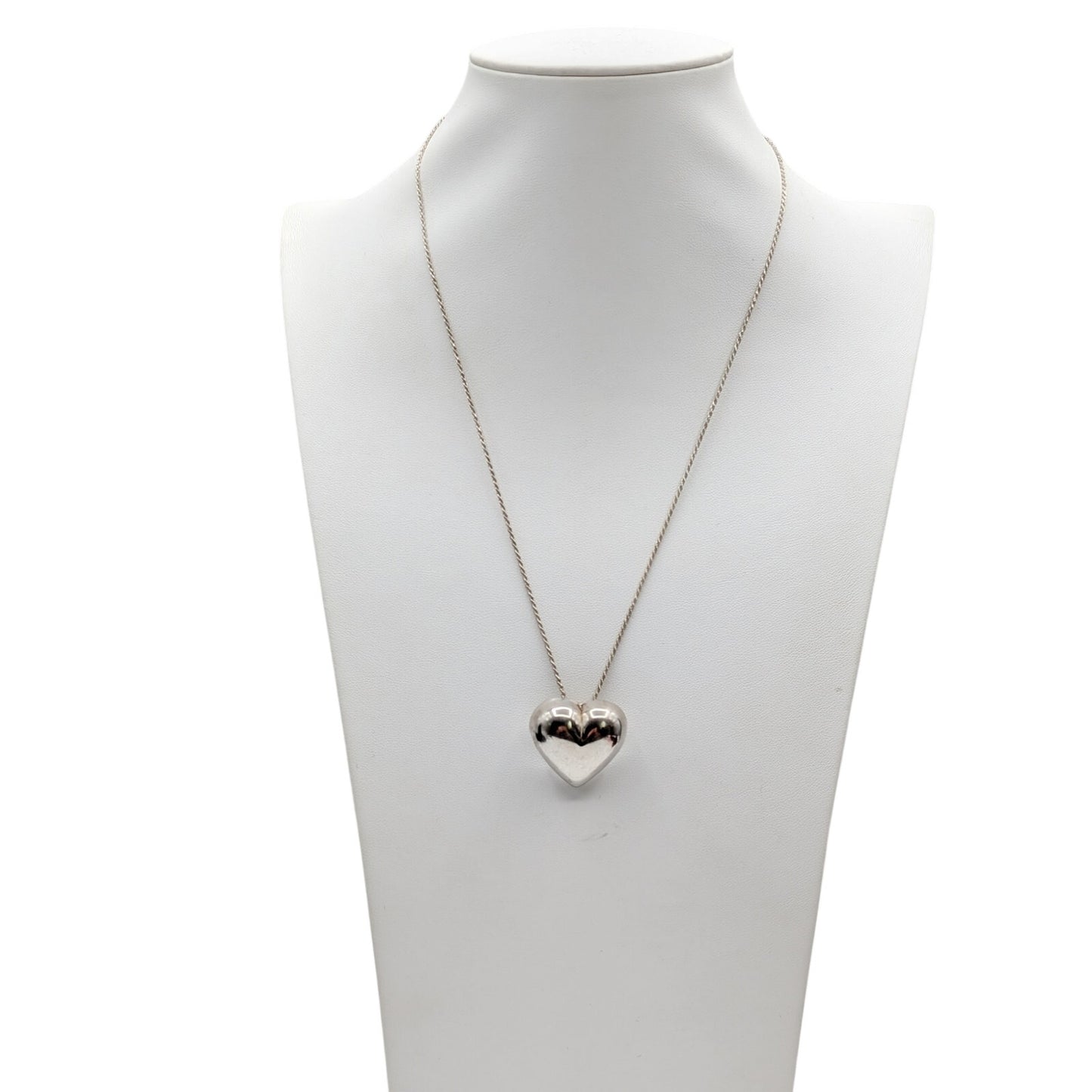 Vintage 925 Italy Sterling Silver Puff Heart Pendant Chain 20" Necklace