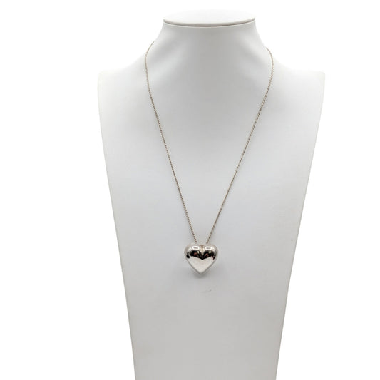 Vintage 925 Italy Sterling Silver Puff Heart Pendant Chain 20" Necklace