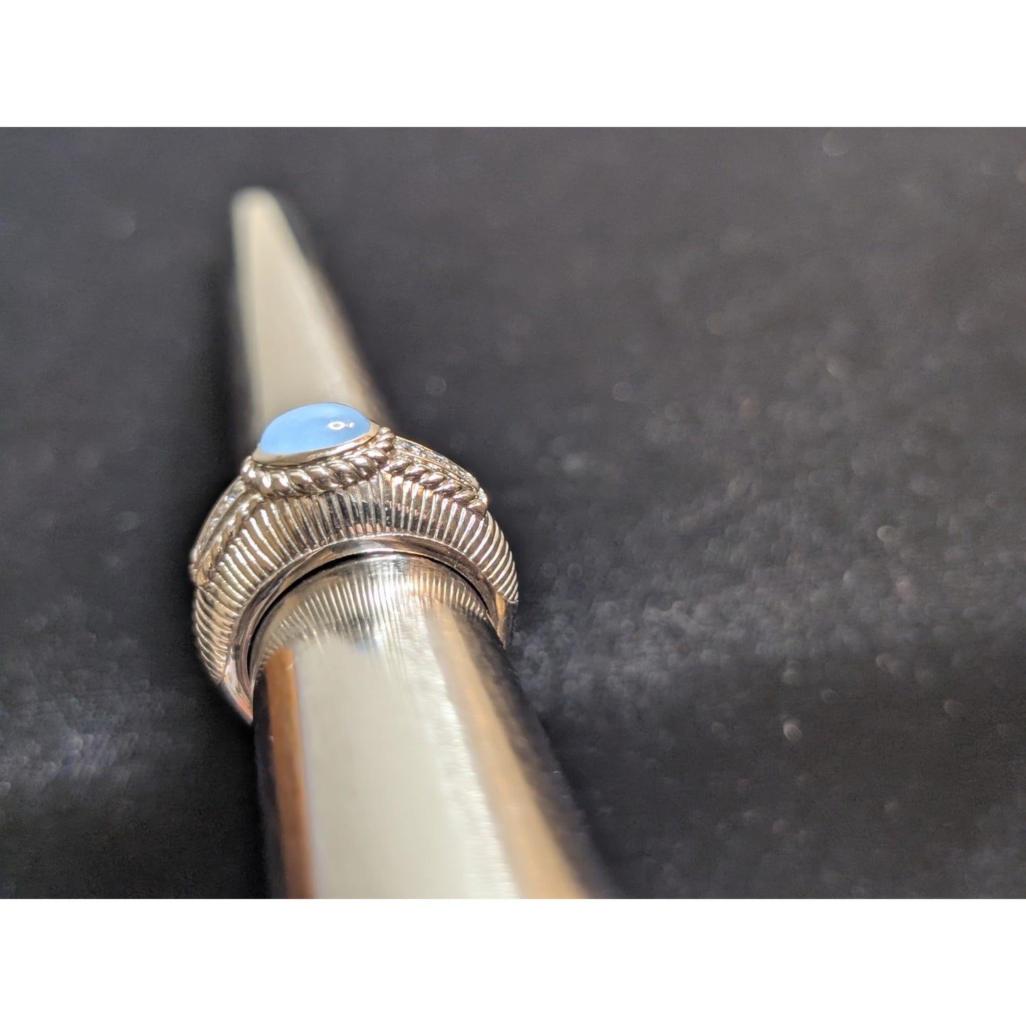 Judith Ripka Sterling Silver Blue Chalcedony Diamonique CZ Ring Size 7.75