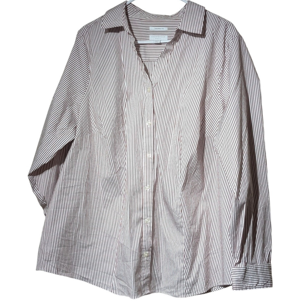 Charter Club Burgundy Stripe Tailored Fit Cotton Blend Button Up Shirt  Sz 20W