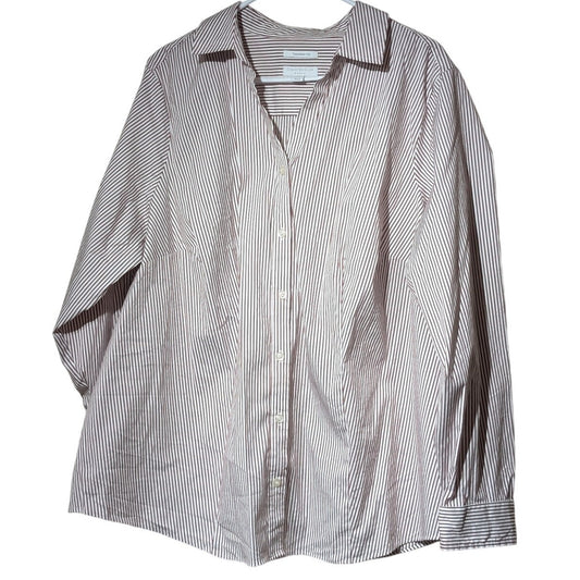 Charter Club Burgundy Stripe Tailored Fit Cotton Blend Button Up Shirt  Sz 20W