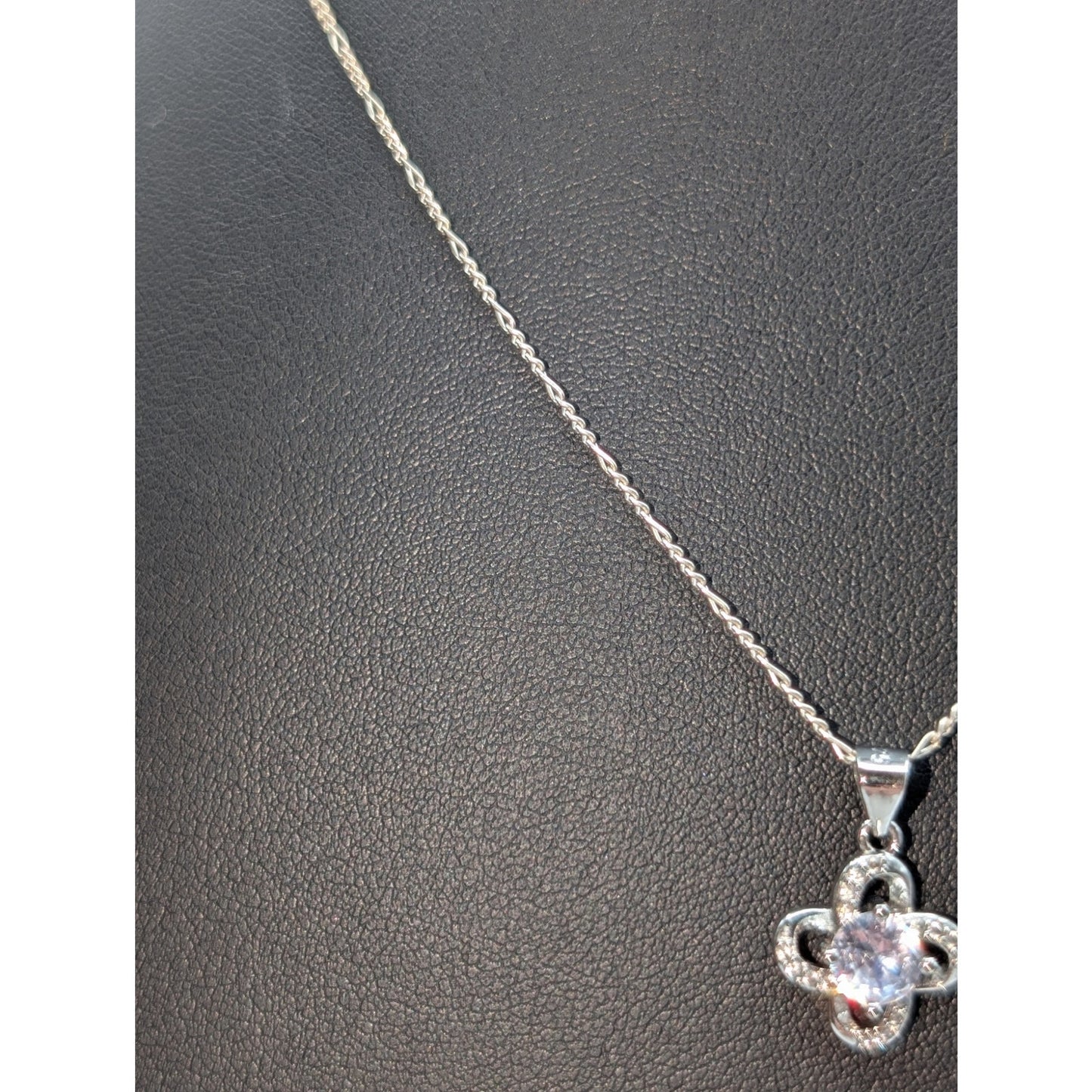 925 Sterling Silver CZ Pendant 18" Figaro Chain Necklace