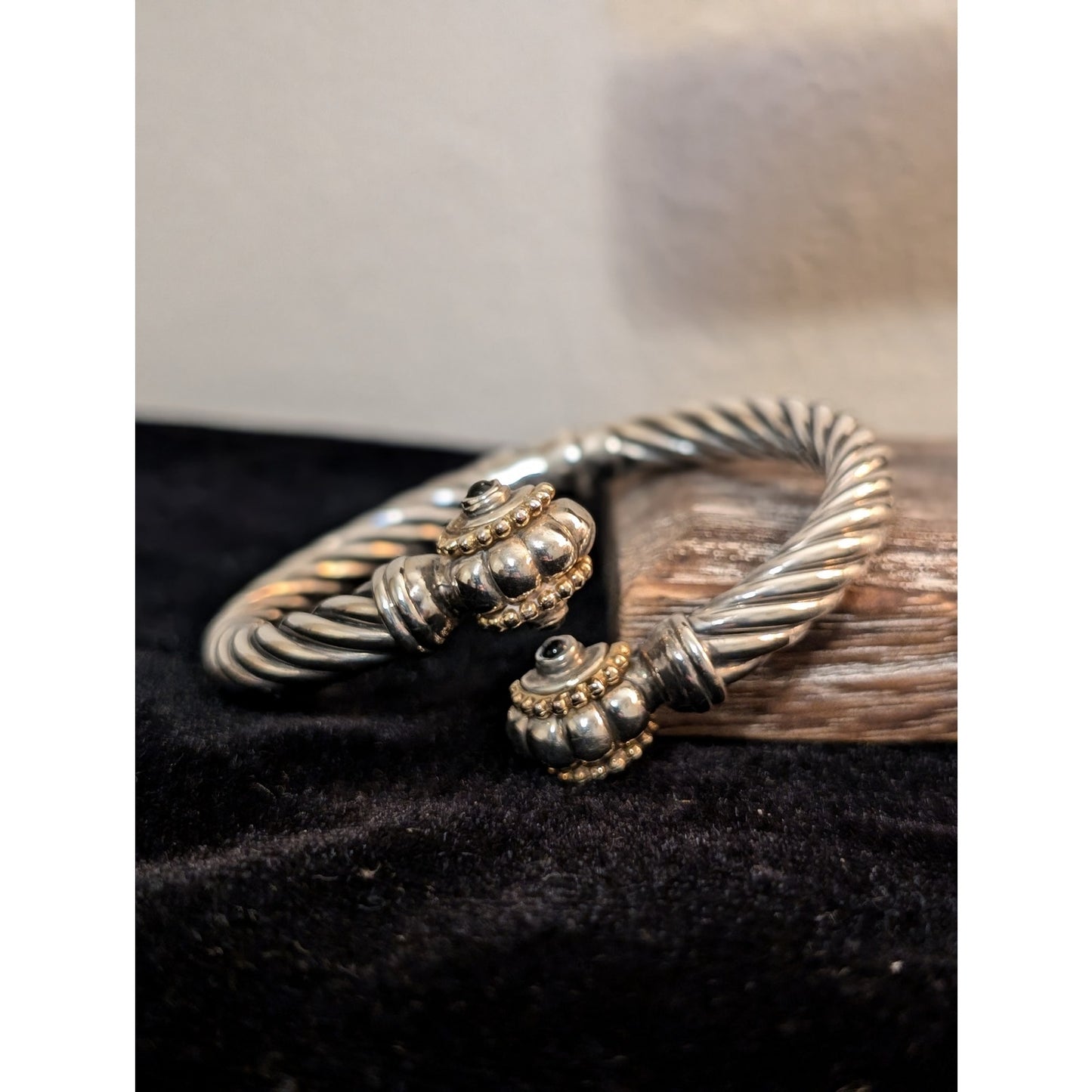 Vintage 925 Sterling Silver FLLI Menegatti Italy Hinged Twisted Two Tone Cuff