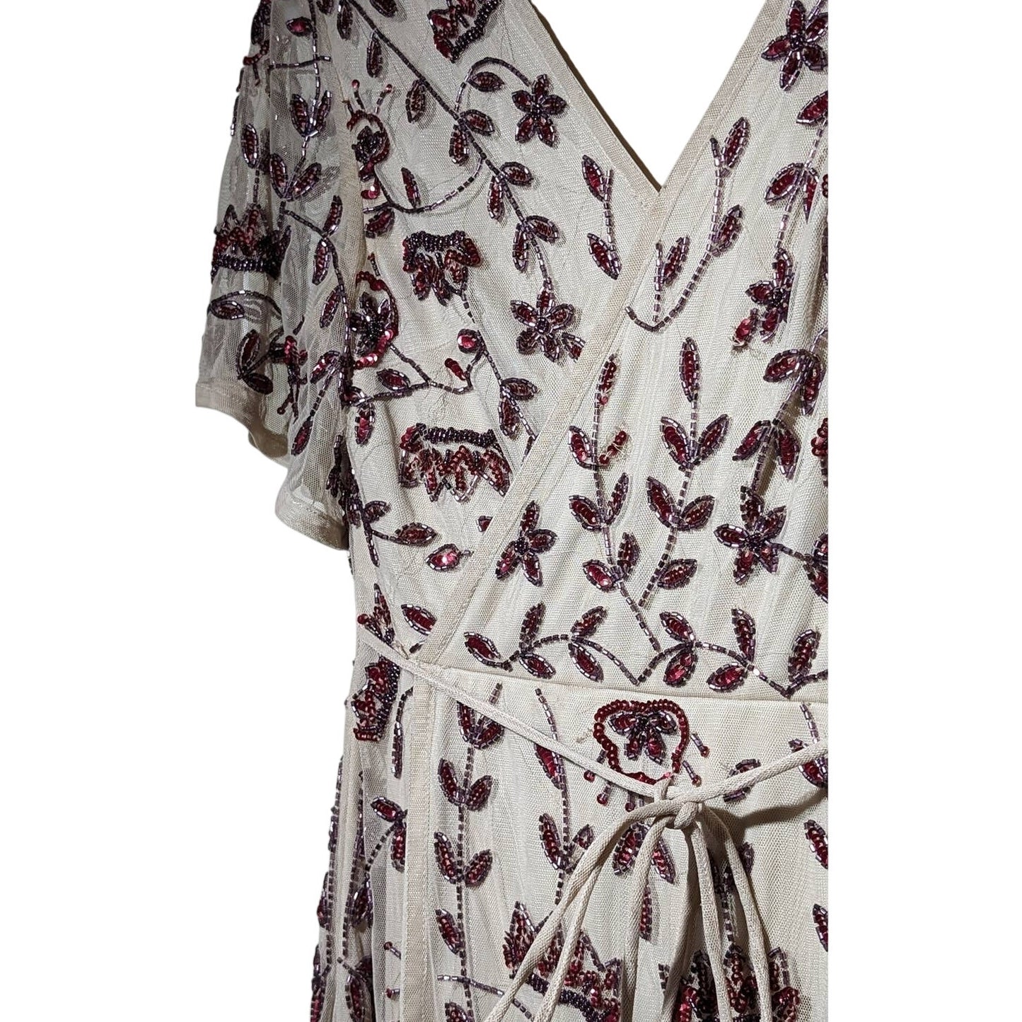 Altar'd State Beaded Wrap Dress in Taupe Womens Size XS