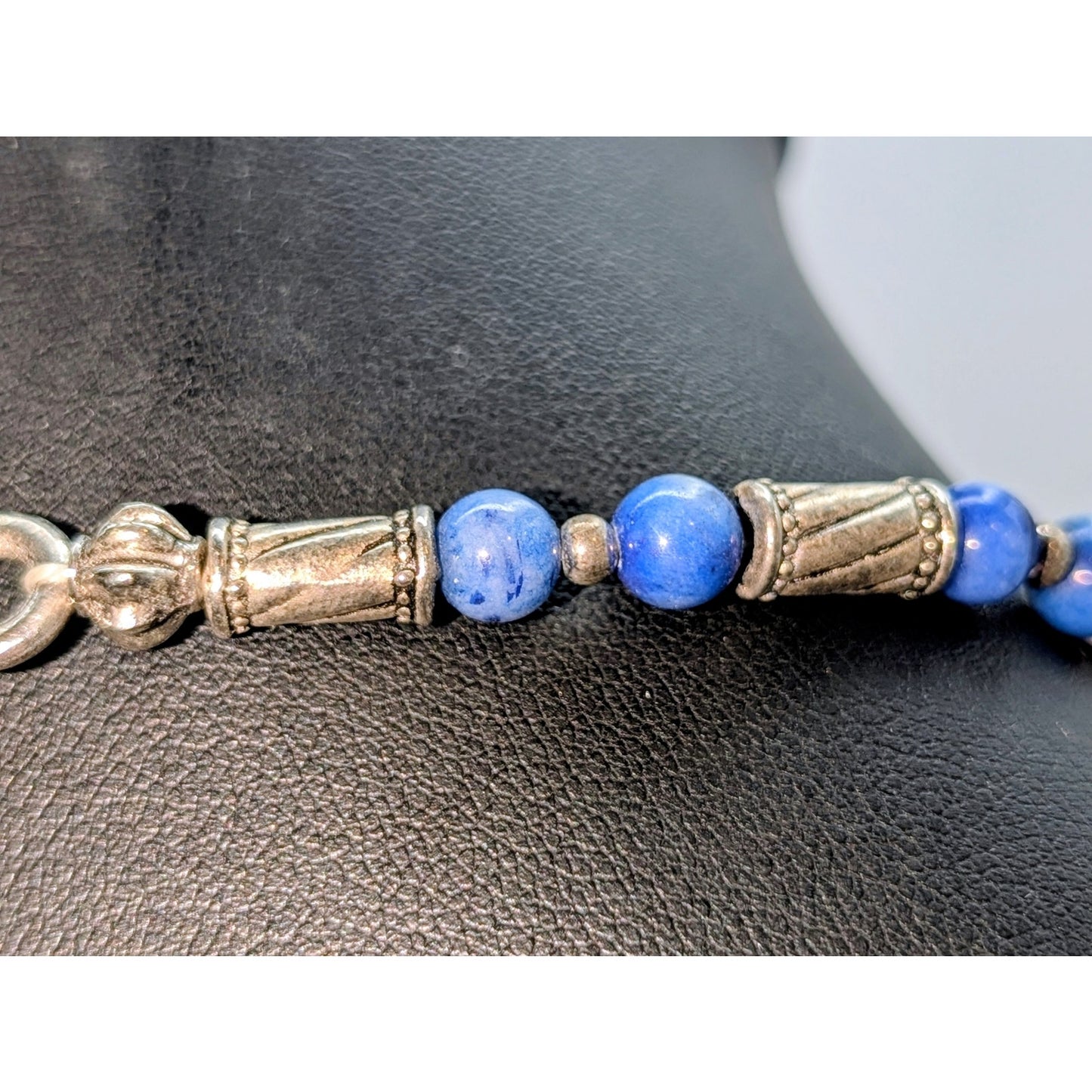 Blue Stone Silver Tone Beaded 18" Necklace and 7.5" Bracelet Set