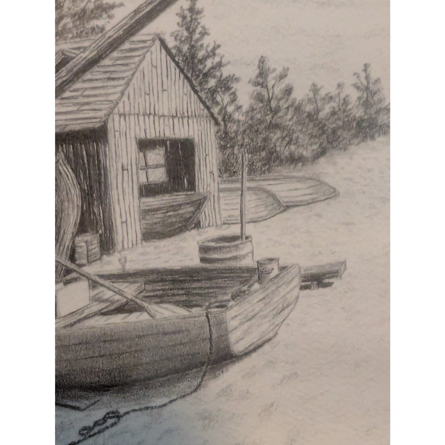 Original Artist Signed Bruce Reynolds Black Wood Framed Pencil Drawing 'Drydock'