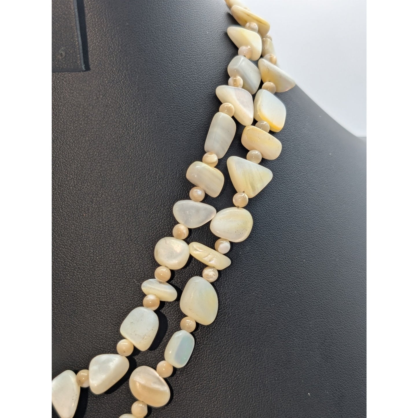 Vintage 925 Sterling Mother of Pearl Two Strand Bead Rose Pendant Necklace