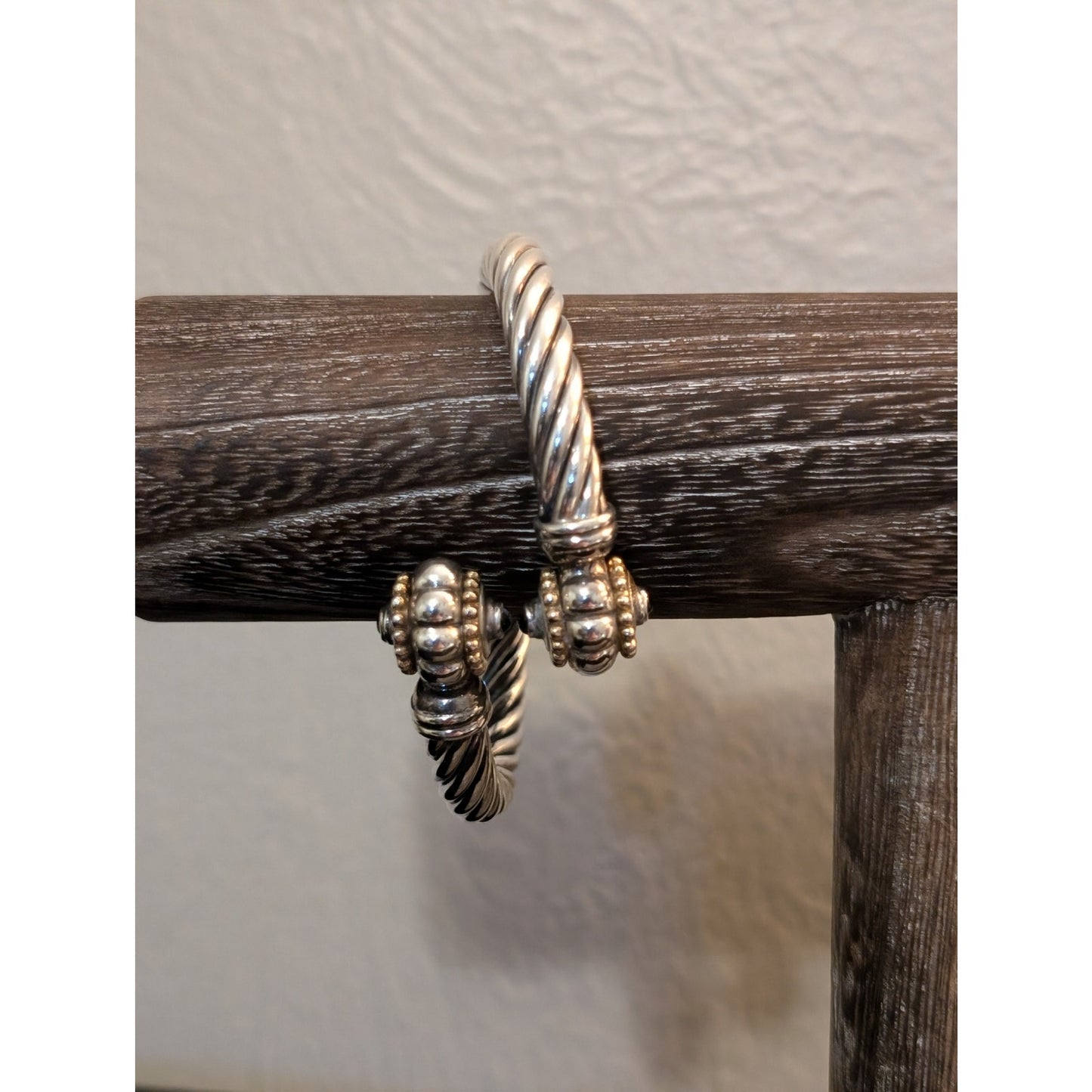 Vintage 925 Sterling Silver FLLI Menegatti Italy Hinged Twisted Two Tone Cuff