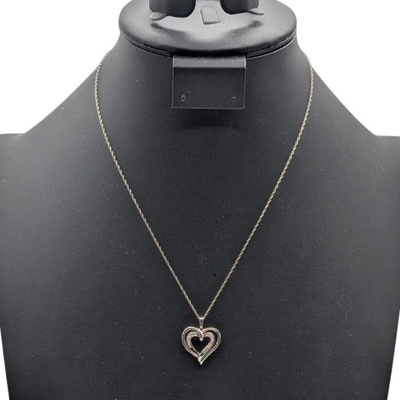 Allure Gems LLC 925 Sterling Diamond Accent Two Hearts Forever Pendant Necklace
