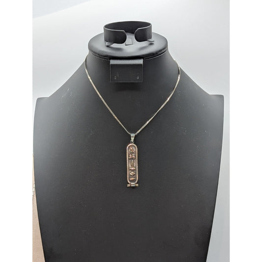 VTG 925 Sterling Silver Egyptian Hieroglyphics Cartouche Pendant 15" Necklace