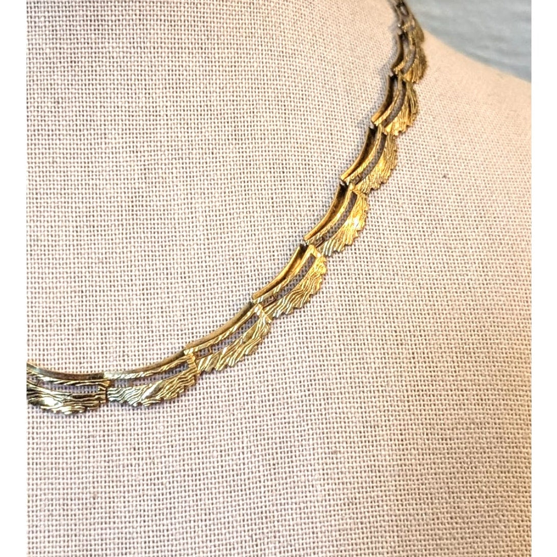 Vintage 1950s Made in Germany Rolled Gold Leaf Design Open Link Chain Necklace